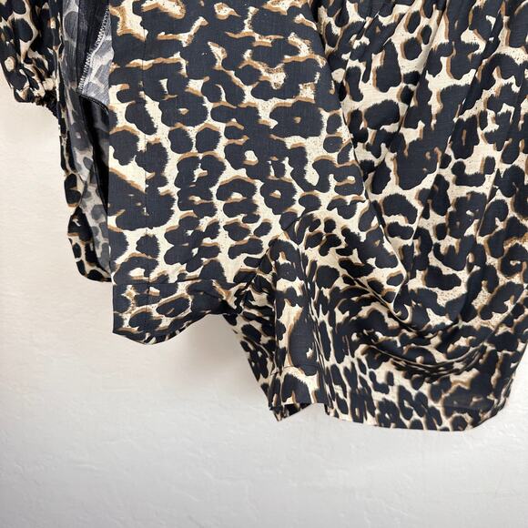 Plenty Tracy Reese Anthropologie Peasant Linen Blend Leopard Cheetah Romper Med - Picture 10 of 15